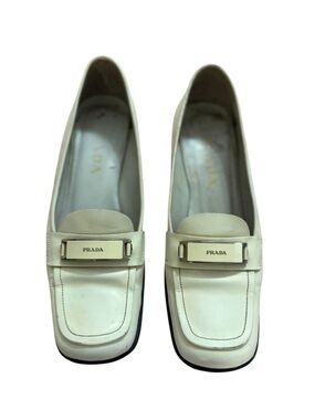 Prada Women's Cream Leather Square-Toe Loafers